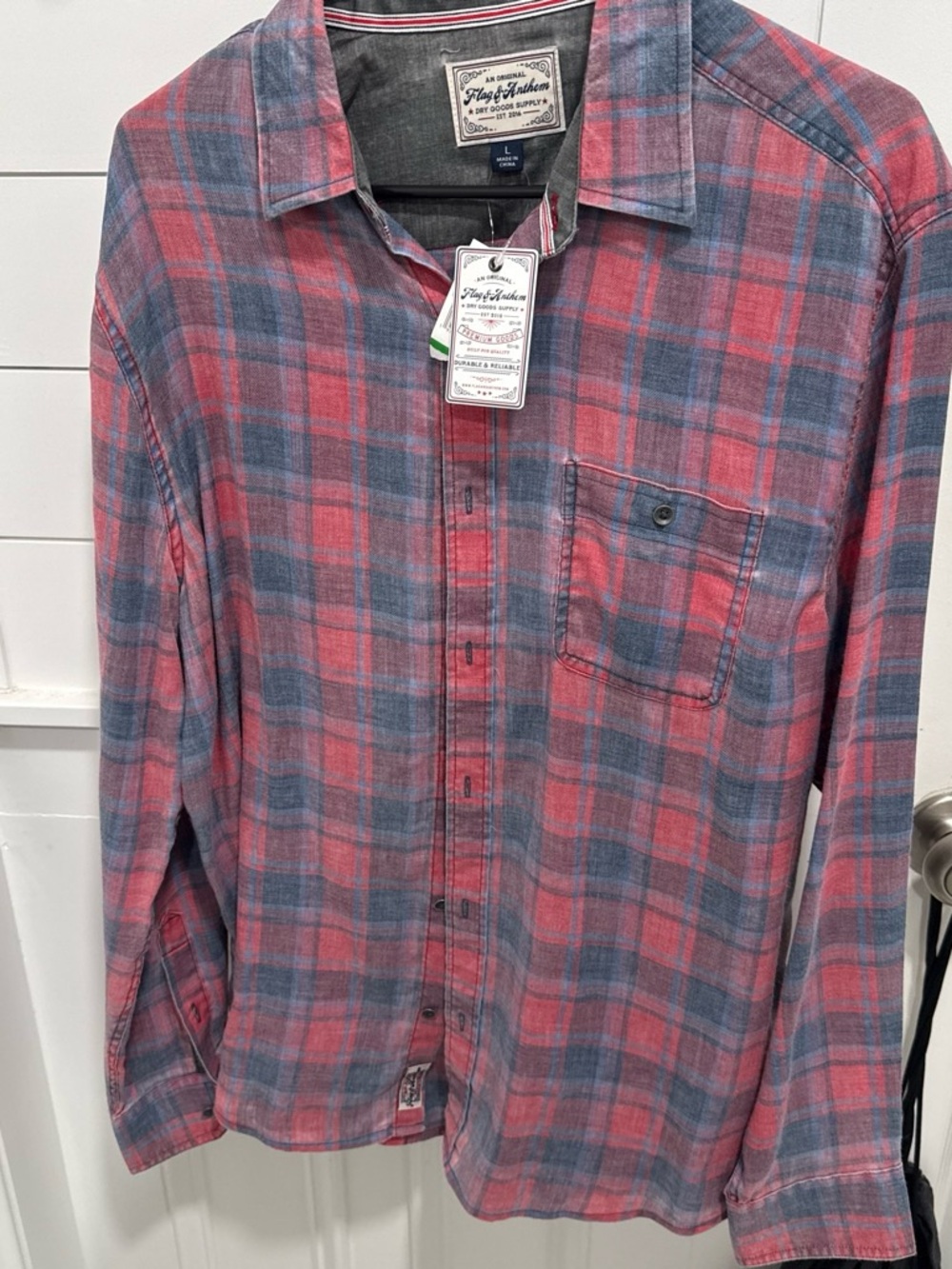 Plaid Long-Sleeve Dress Shirt in Red and Gray